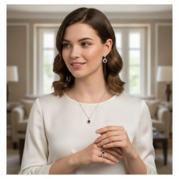 Kırmızı Zarafet Tutkusu: Özel Tasarımlı 3 Parça Set (Kolye, Küpe, Yüzük)